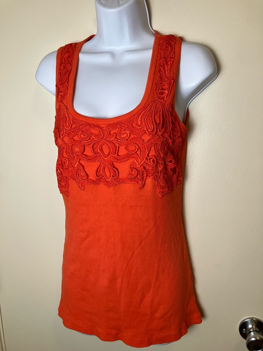 David Cline‎ Orange Embellished Y2K Revival Ribbed Cotton Orange Tank Top Sz XL